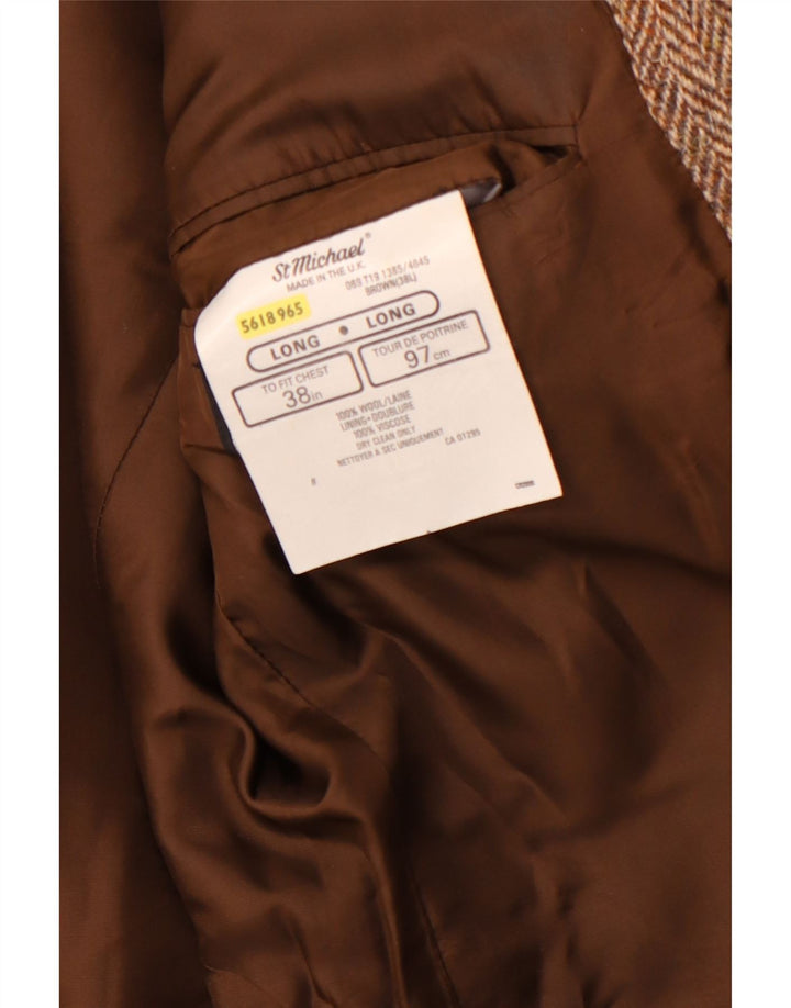 ST MICHAEL Mens 2 Button Blazer Jacket UK 38 Medium Brown Herringbone Wool