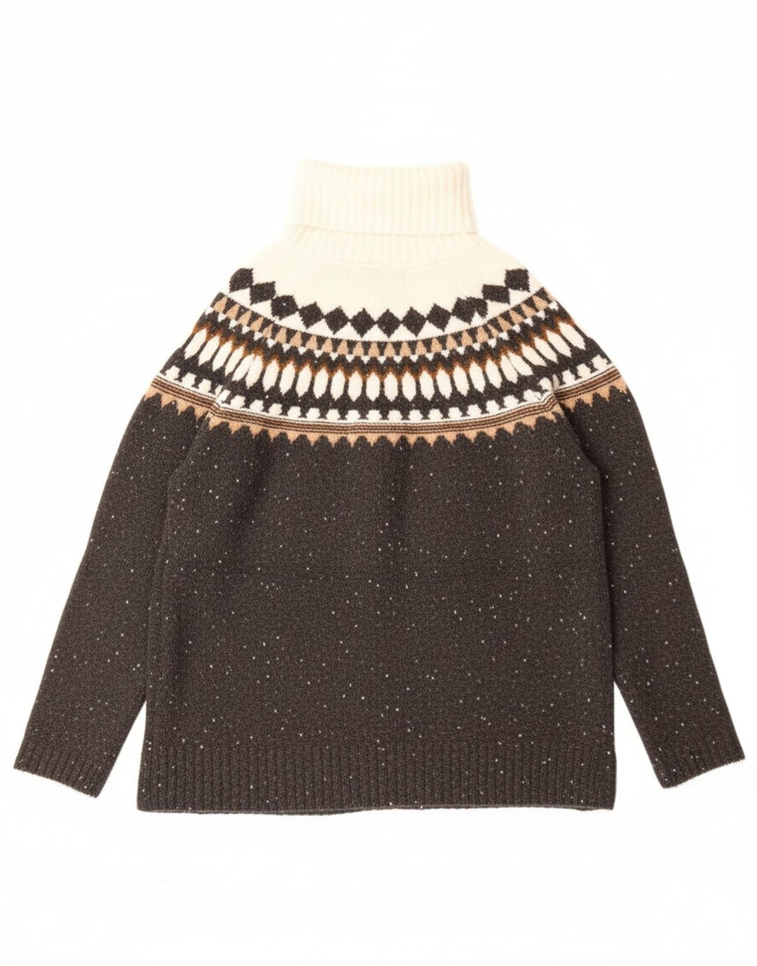 Marks & Spencer Womens Roll Neck Jumper Sweater UK 10 Small Grey Fair Isle