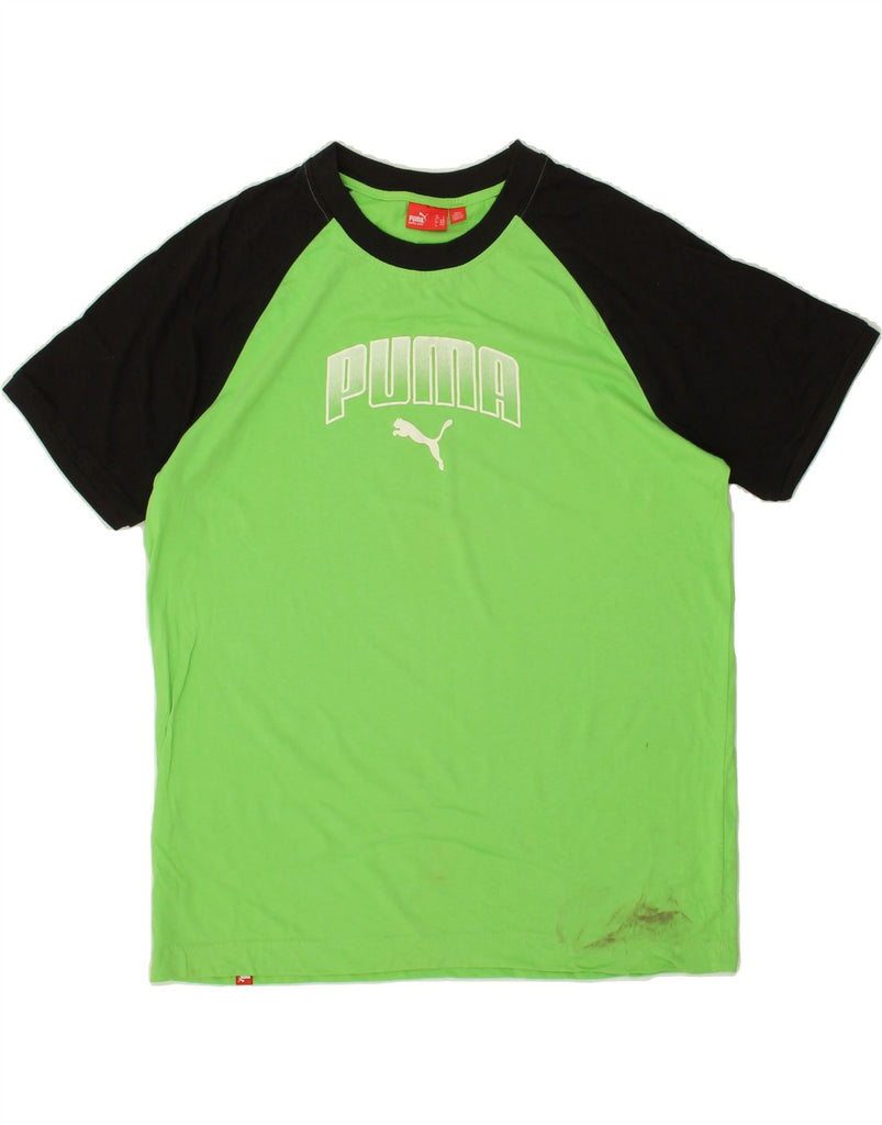 PUMA Mens Graphic T-Shirt Top Large Green Colourblock Cotton | Vintage Puma | Thrift | Second-Hand Puma | Used Clothing | Messina Hembry 