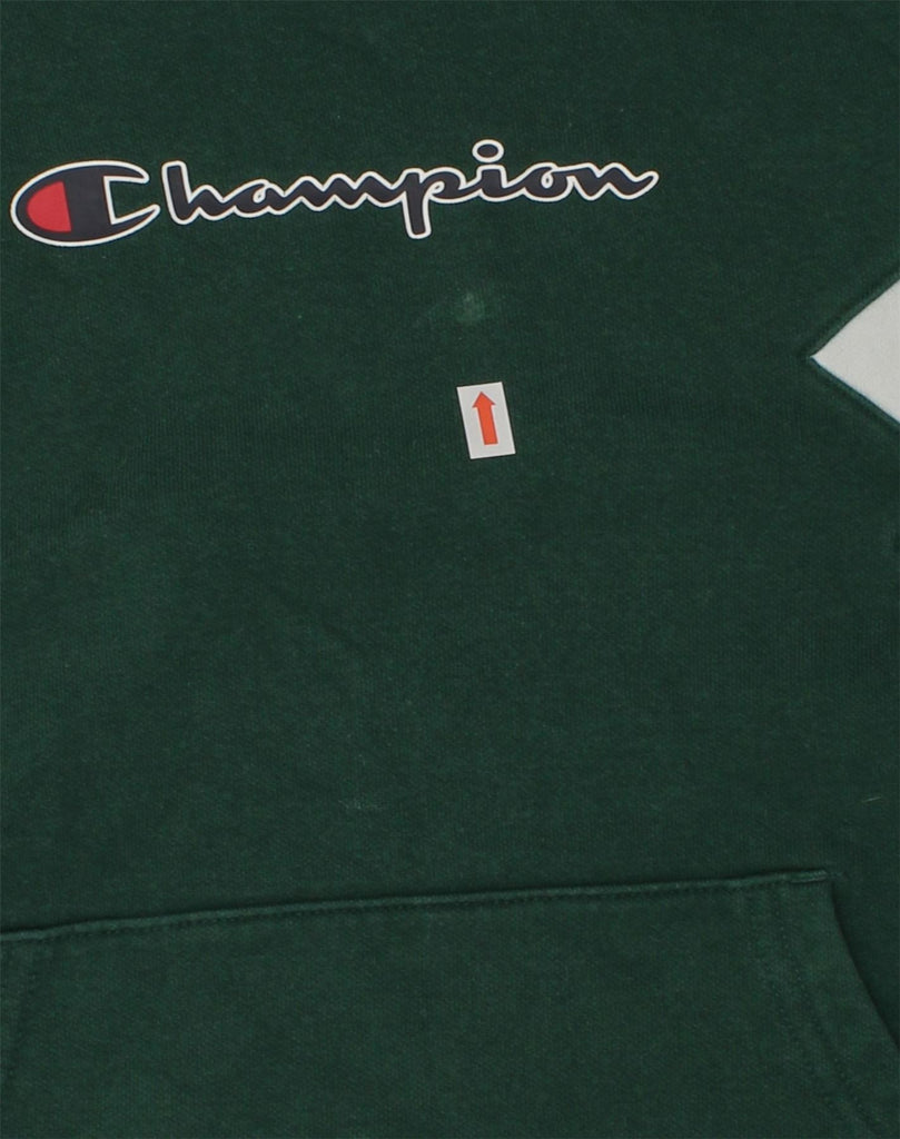 CHAMPION Boys Graphic Hoodie Jumper 11-12 Years Large  Green Colourblock | Vintage Champion | Thrift | Second-Hand Champion | Used Clothing | Messina Hembry 