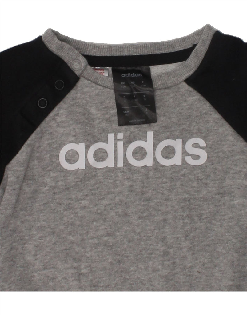 ADIDAS Baby Boys Graphic Sweatshirt Jumper 6-9 Months Grey Colourblock | Vintage Adidas | Thrift | Second-Hand Adidas | Used Clothing | Messina Hembry 
