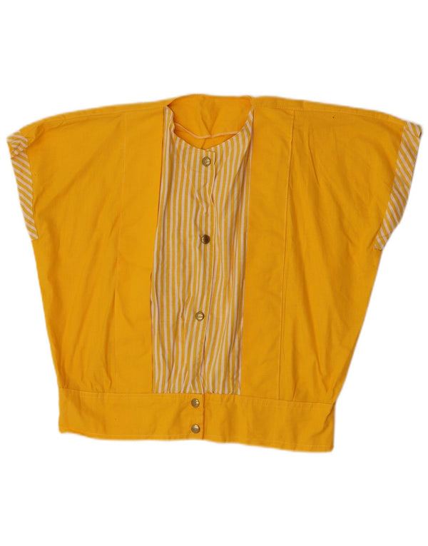 Vintage Womens Crop Sleeveless Shirt Blouse UK 18 XL Yellow Striped