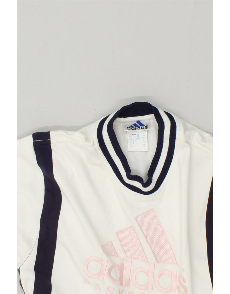 ADIDAS Girls Graphic Sweatshirt Jumper 9-10 Years White Polyester | Vintage Adidas | Thrift | Second-Hand Adidas | Used Clothing | Messina Hembry 