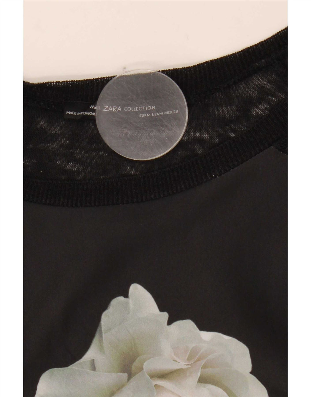 Zara Womens Graphic Top 3/4 Sleeve UK 12 Medium Black Floral