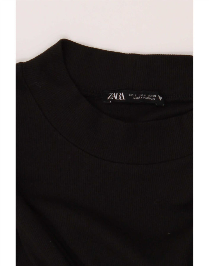 Zara Womens Long Sleeve Basic Dress UK 14 Large Black