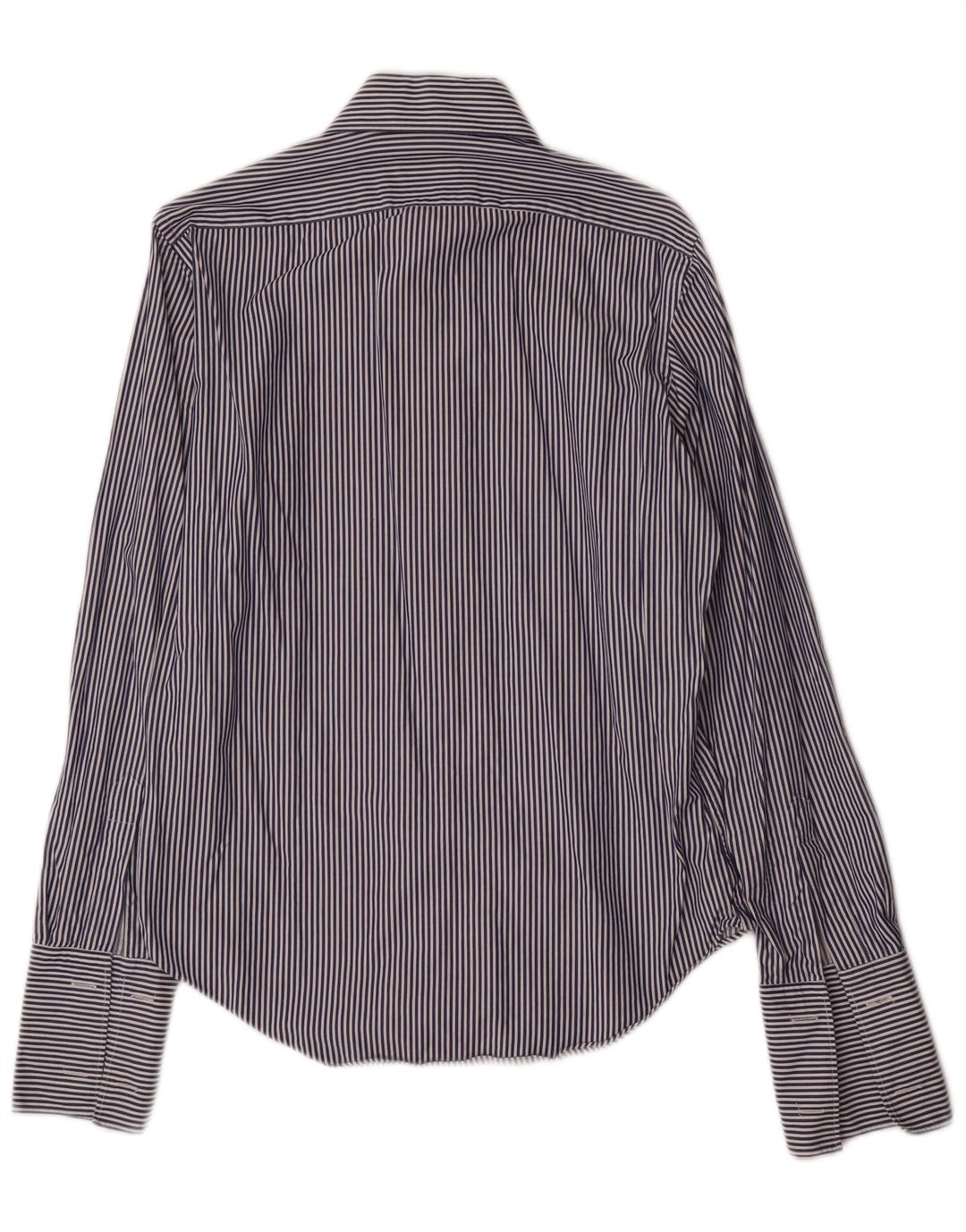 Massimo Dutti Mens Formal Shirt Size 39 15 1/2 Medium Navy Blue Striped