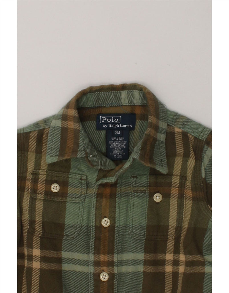 POLO RALPH LAUREN Baby Boys Flannel Shirt 6-9 Months Khaki Check Cotton | Vintage Polo Ralph Lauren | Thrift | Second-Hand Polo Ralph Lauren | Used Clothing | Messina Hembry 