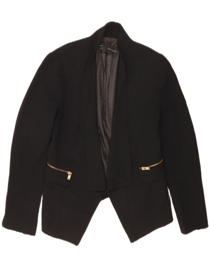 Zara Womens Asymetric Open Blazer Jacket UK 16 Large Black Polyester