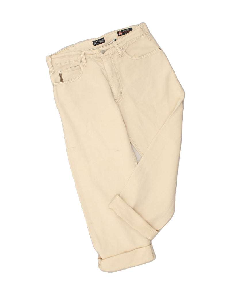 ARMANI JEANS Mens Straight Casual Trousers W33 L26 Beige Linen | Vintage Armani Jeans | Thrift | Second-Hand Armani Jeans | Used Clothing | Messina Hembry 