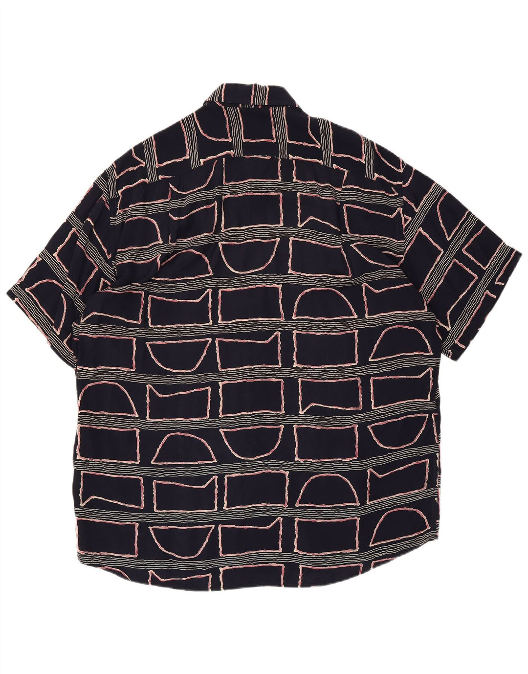 Navigare Mens Short Sleeve Shirt Large Navy Blue Geometric Viscose