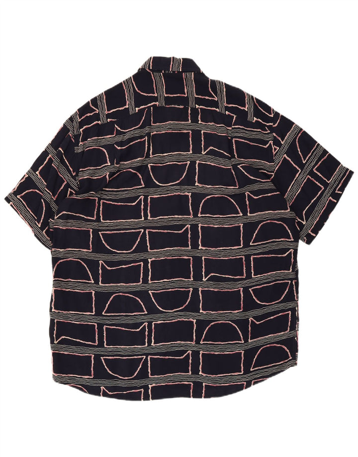 Navigare Mens Short Sleeve Shirt Large Navy Blue Geometric Viscose