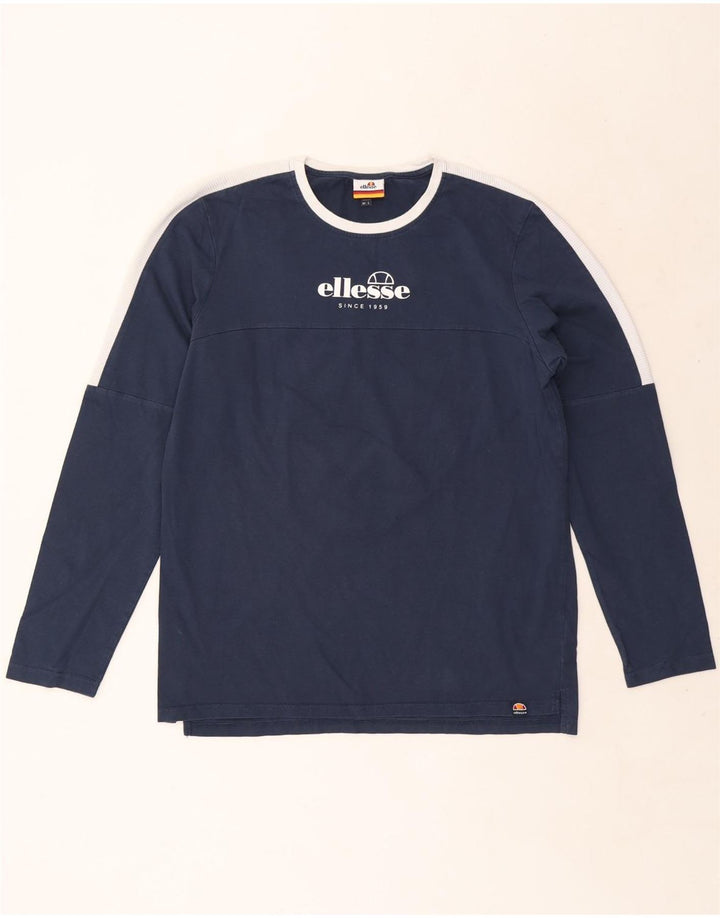 Ellesse Mens Graphic Top Long Sleeve Large Navy Blue Colourblock Cotton