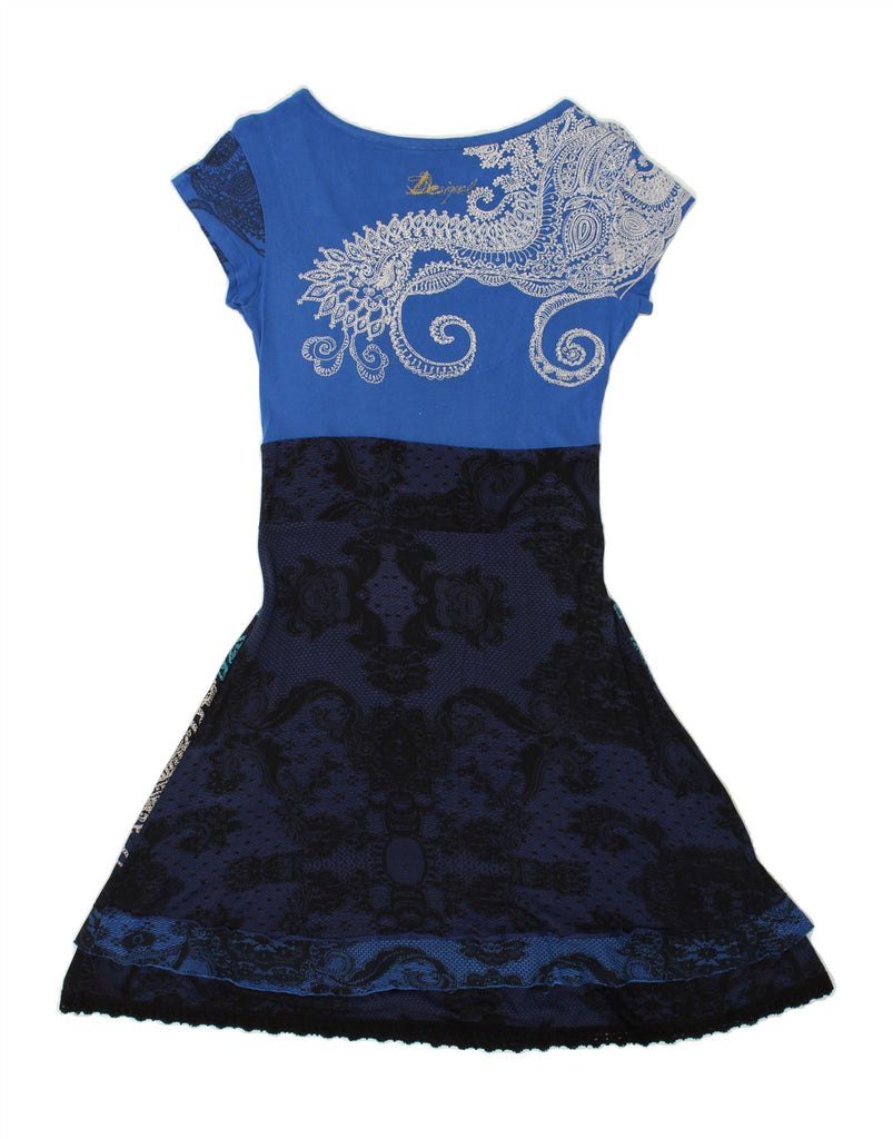 DESIGUAL Womens Graphic A-Line Dress UK 12 Medium Blue Paisley | Vintage Desigual | Thrift | Second-Hand Desigual | Used Clothing | Messina Hembry 