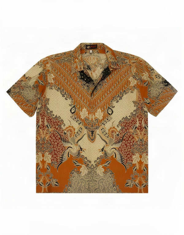 Vintage Mens Short Sleeve Shirt XL Brown Paisley