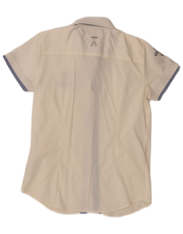 La Martina Womens Graphic Short Sleeve Shirt UK 18 XL Off White Cotton