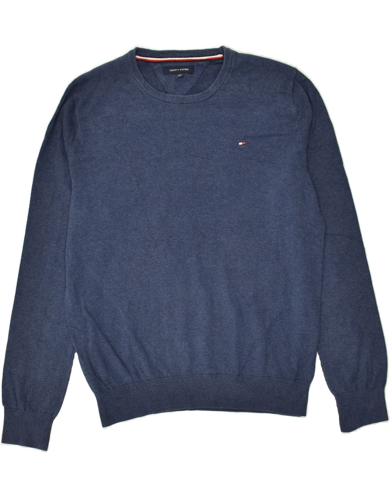 TOMMY HILFIGER Mens Boat Neck Jumper Sweater Medium Navy Blue Cotton | Vintage Tommy Hilfiger | Thrift | Second-Hand Tommy Hilfiger | Used Clothing | Messina Hembry 