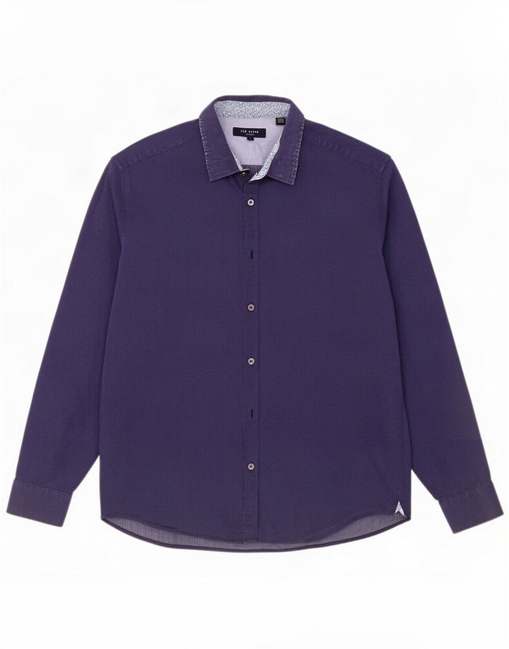 Ted Baker Mens Shirt Size 4 Large Navy Blue Spotted