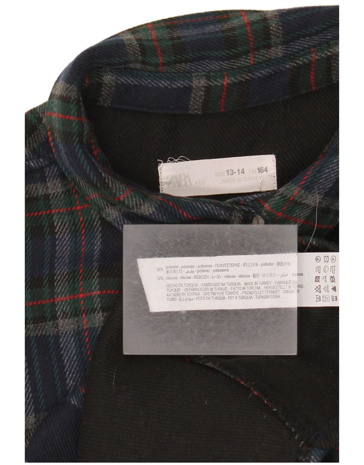 Zara Boys Overshirt Flannel Shirt 13-14 Years Navy Blue Check Polyester