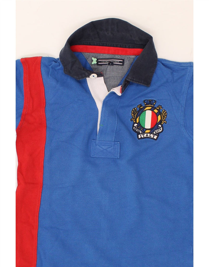 TOMMY HILFIGER Boys Graphic Rugby Polo Shirt 6-7 Years Blue Colourblock | Vintage Tommy Hilfiger | Thrift | Second-Hand Tommy Hilfiger | Used Clothing | Messina Hembry 