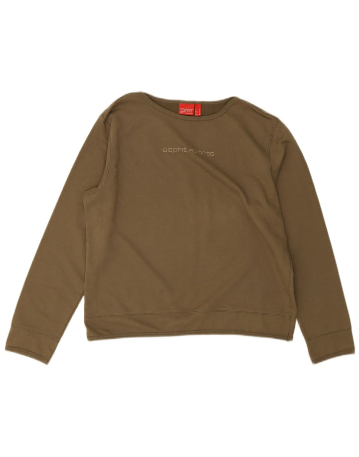Esprit Womens Crop Graphic Top Long Sleeve UK 14 Medium Green Cotton