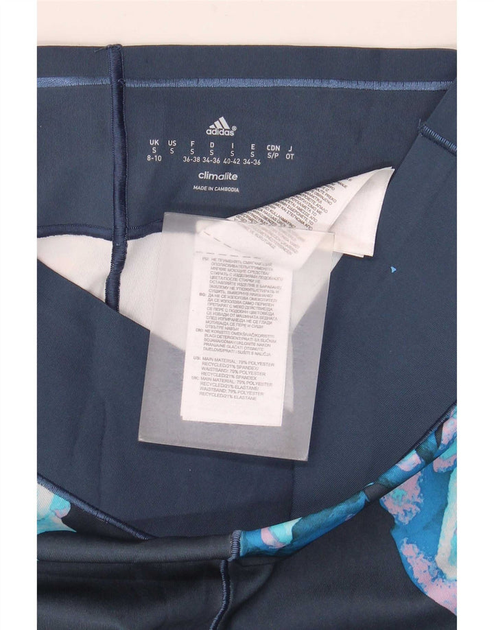 Adidas Womens Climalite Leggings UK 8/10 Small Blue Floral Polyester