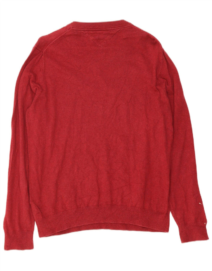 TOMMY HILFIGER Mens V-Neck Jumper Sweater Medium Red Cotton
