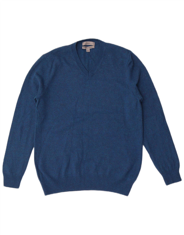 Marks & Spencer Mens V-Neck Jumper Sweater Large Blue Flecked Wool