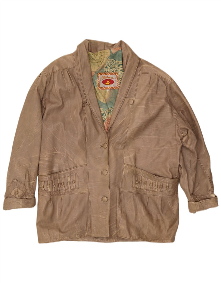 Vintage Womens Leather Jacket UK 14 Medium Beige Leather