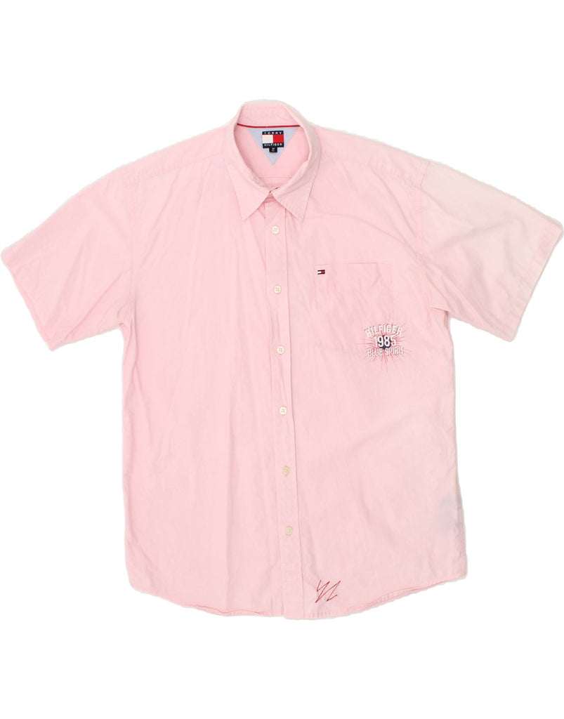 TOMMY HILFIGER Boys Graphic Short Sleeve Shirt 15-16 Years XL Pink Cotton Vintage Tommy Hilfiger and Second-Hand Tommy Hilfiger from Messina Hembry 