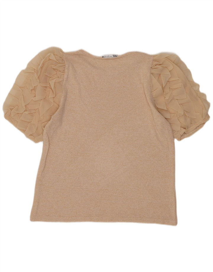 Zara Womens Blouse Top UK 12 Medium Beige