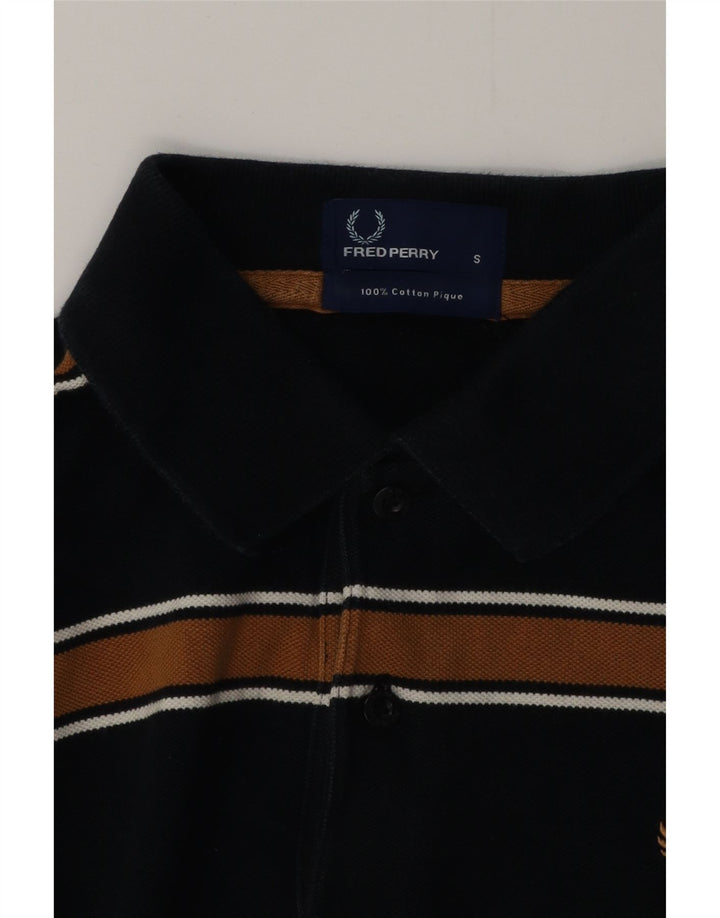 FRED PERRY Mens Polo Shirt Small Black Striped Cotton