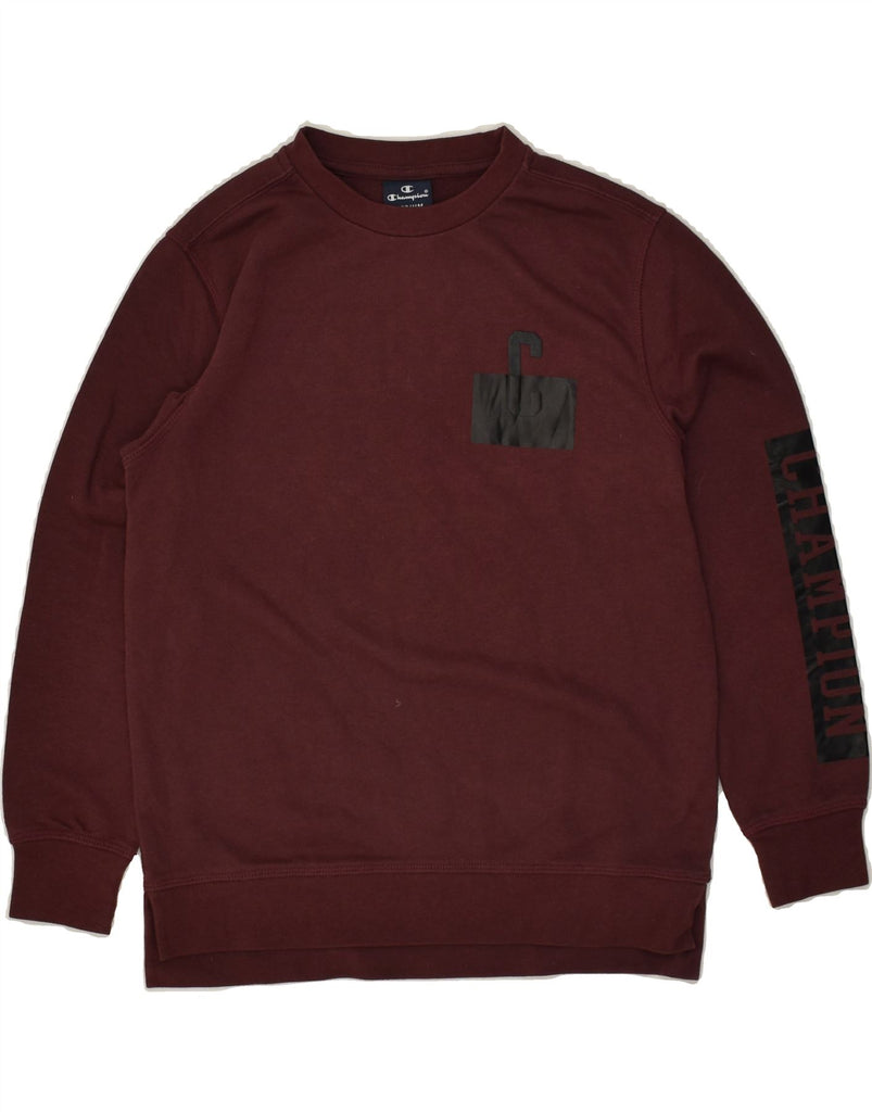 CHAMPION Boys Graphic Sweatshirt Jumper 9-10 Years Medium Maroon Cotton | Vintage Champion | Thrift | Second-Hand Champion | Used Clothing | Messina Hembry 