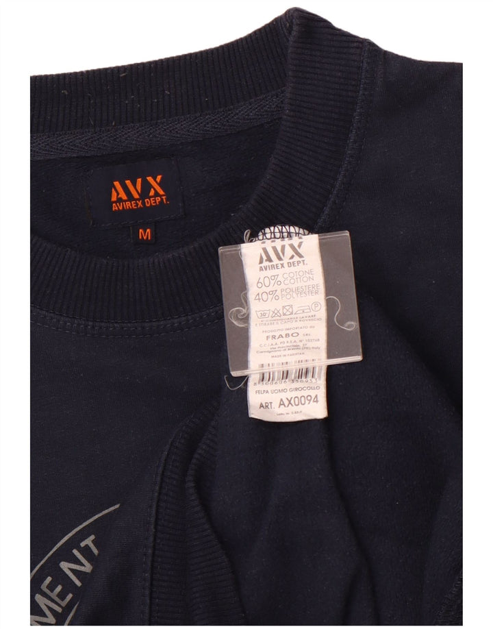 AVIREX Mens Graphic Sweatshirt Jumper Medium Navy Blue Cotton