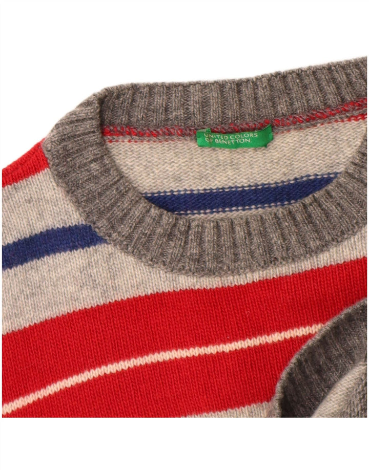 Benetton Boys Crew Neck Jumper Sweater 11-12 Years Multicoloured Striped