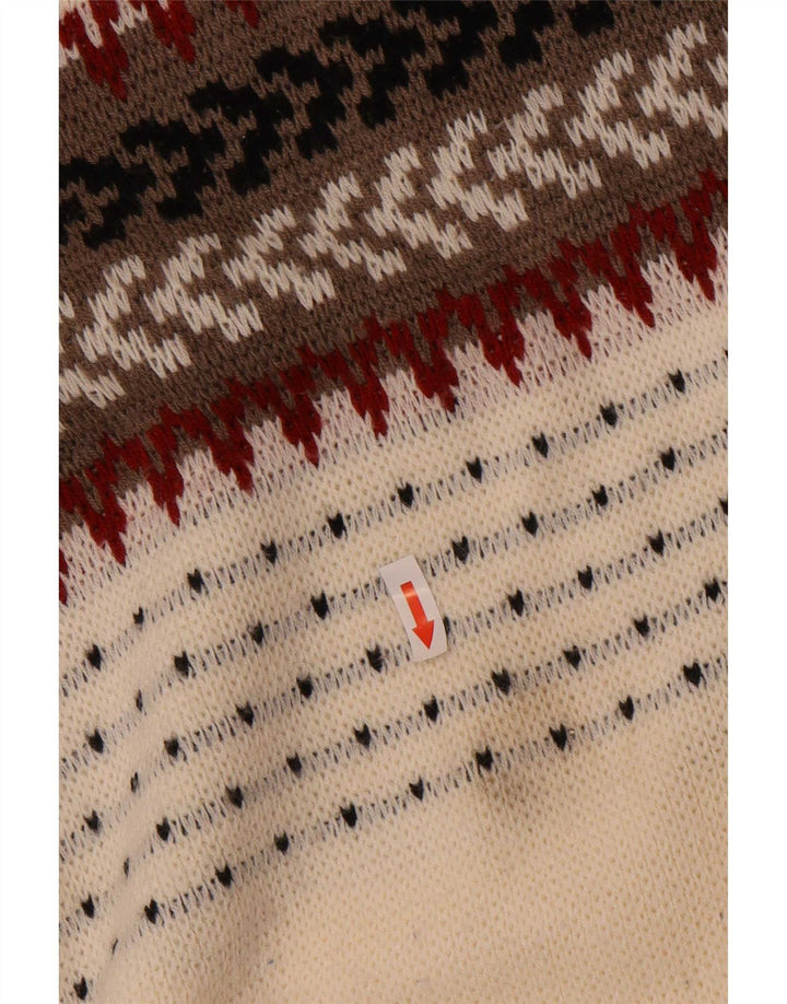 Vintage Mens Crew Neck Jumper Sweater Medium Beige Striped