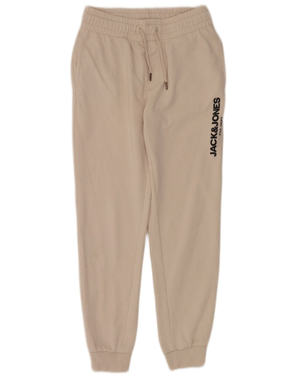 Jack & Jones Mens Graphic Tracksuit Trousers Joggers Small Off White Cotton