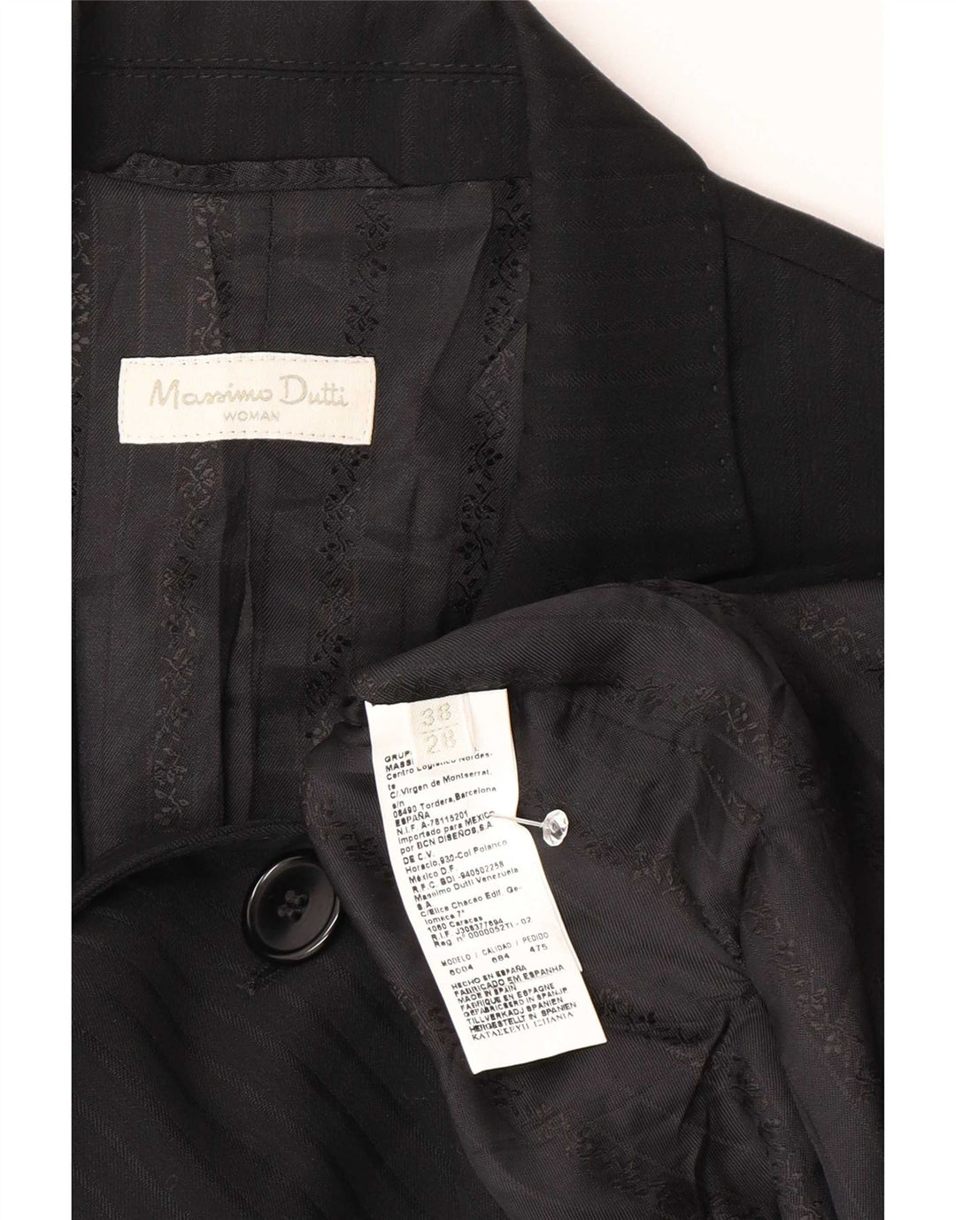 Massimo Dutti Womens 2 Button Blazer Jacket EU 38 Small Black Pinstripe