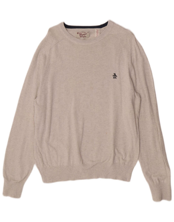 Penguin Mens Boat Neck Jumper Sweater 2XL Grey Cotton