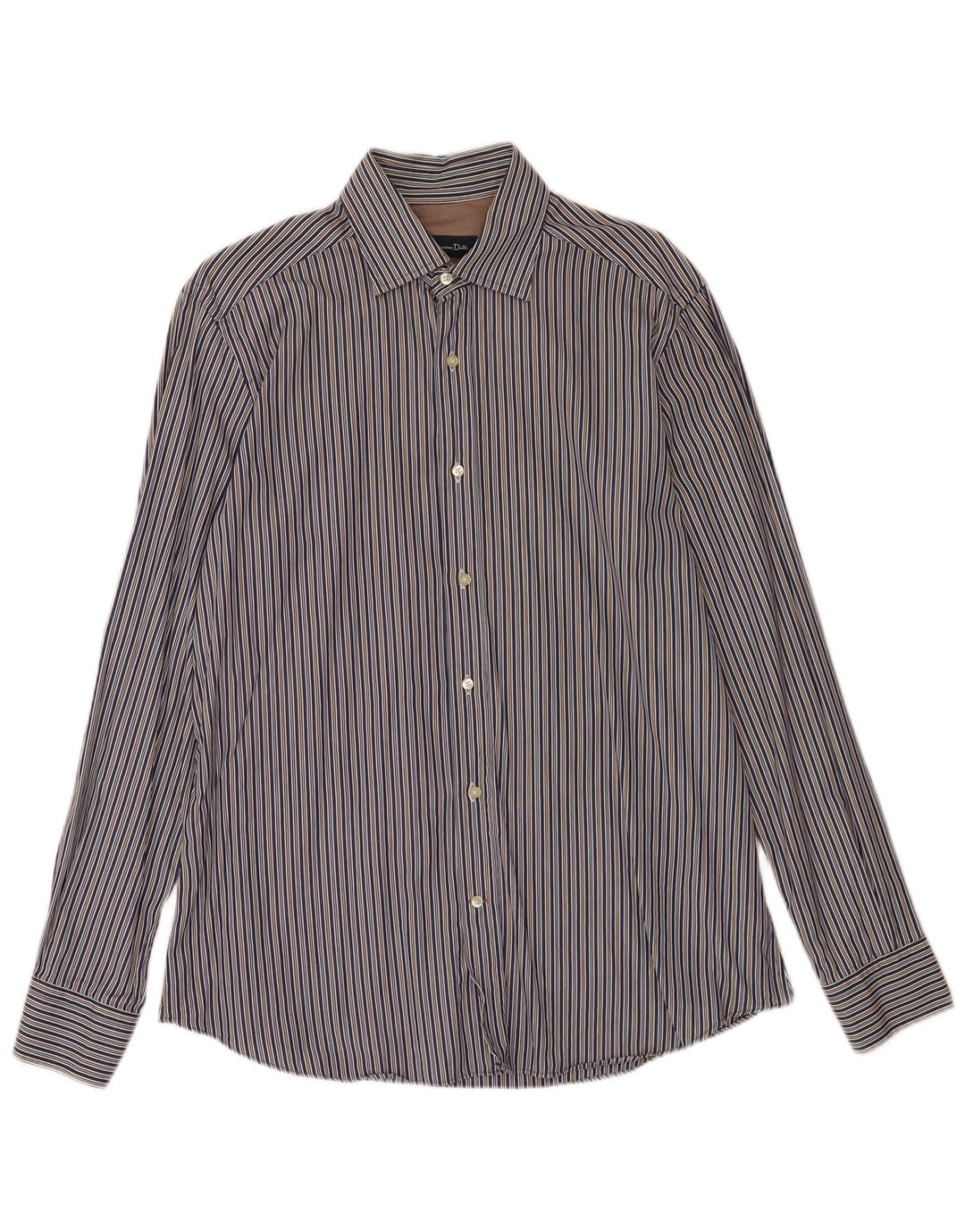 Massimo Dutti Mens Shirt Large Blue Striped Cotton