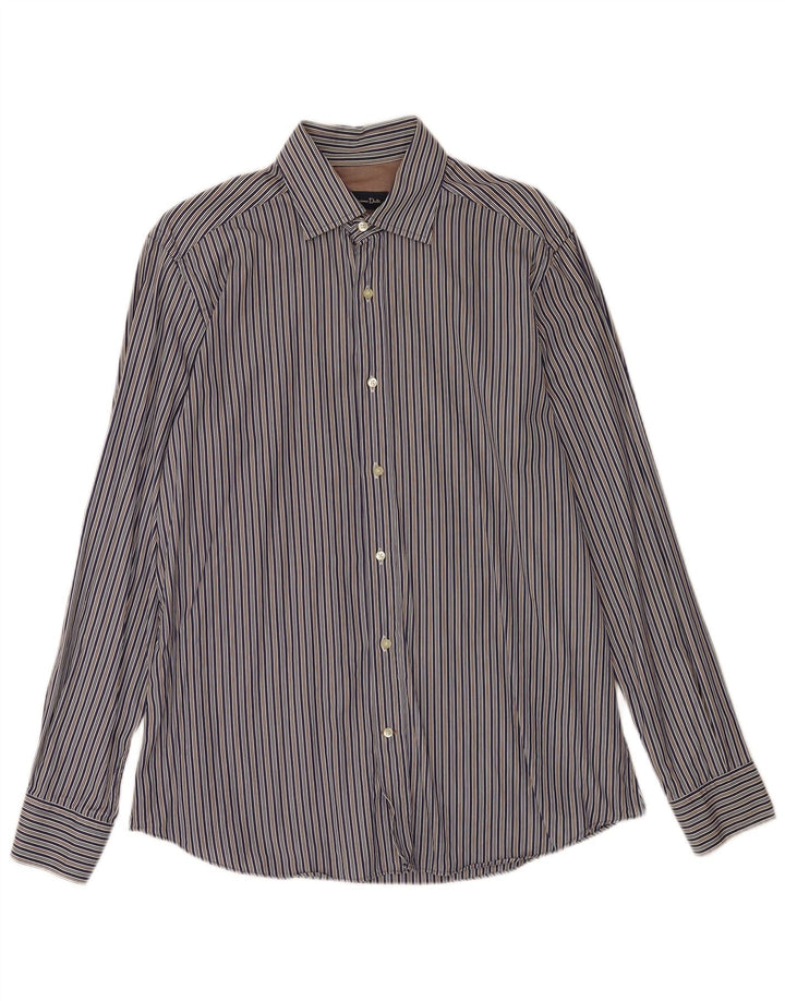 Massimo Dutti Mens Shirt Large Blue Striped Cotton