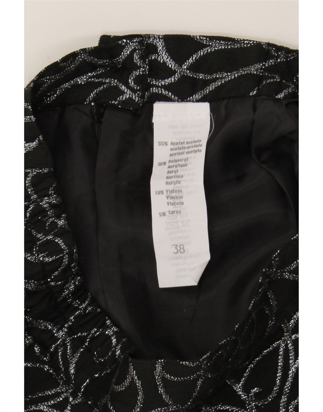 VINTAGE Womens Abstract Pattern Pencil Skirt IT 38 XS W26  Black Acetate Vintage Vintage and Second-Hand Vintage from Messina Hembry 
