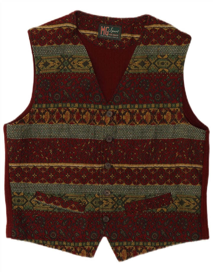 Vintage Mens Waistcoat Small Burgundy Floral Wool