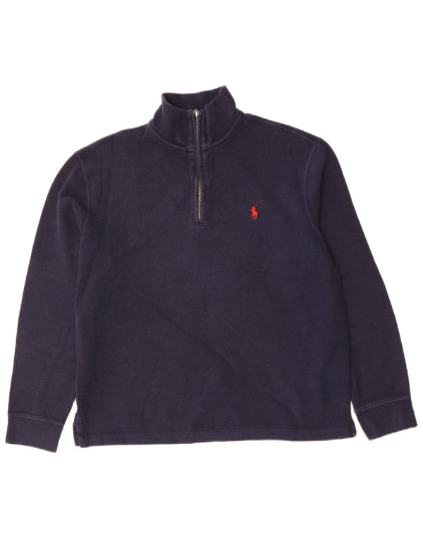 Polo Ralph Lauren Mens Zip Neck Jumper Sweater Medium Navy Blue Cotton