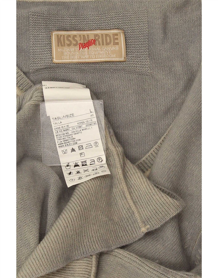 Playlife Mens V-Neck Jumper Sweater Large Grey Wool