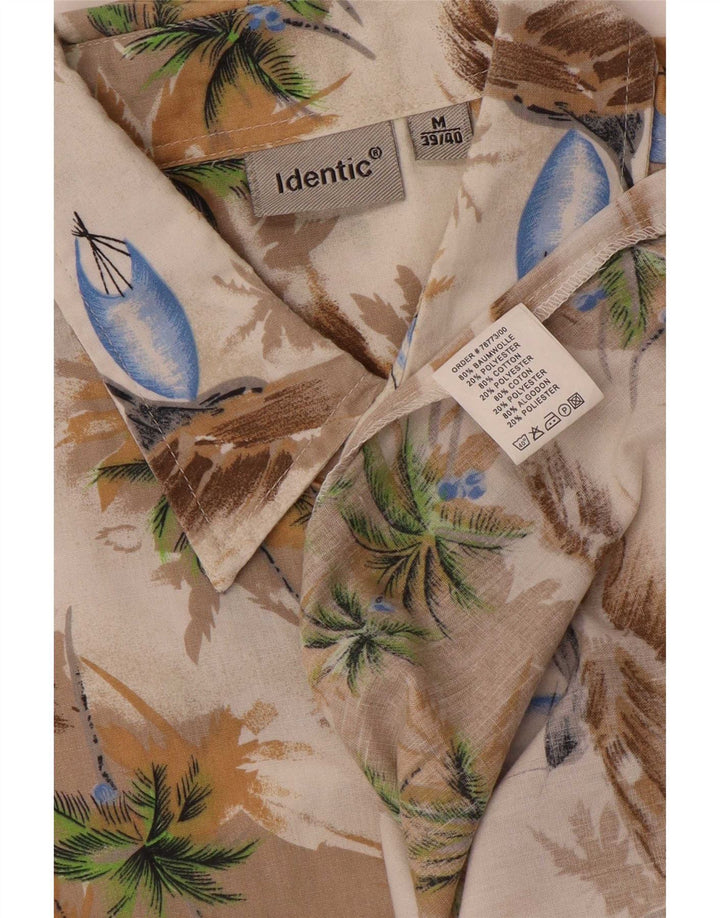 Identic Mens Hawaiian Short Sleeve Shirt Size 39/40 Medium Beige Cotton