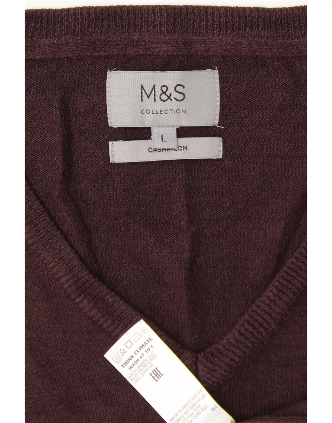 Marks & Spencer Mens V-Neck Jumper Sweater Large Burgundy Acrylic