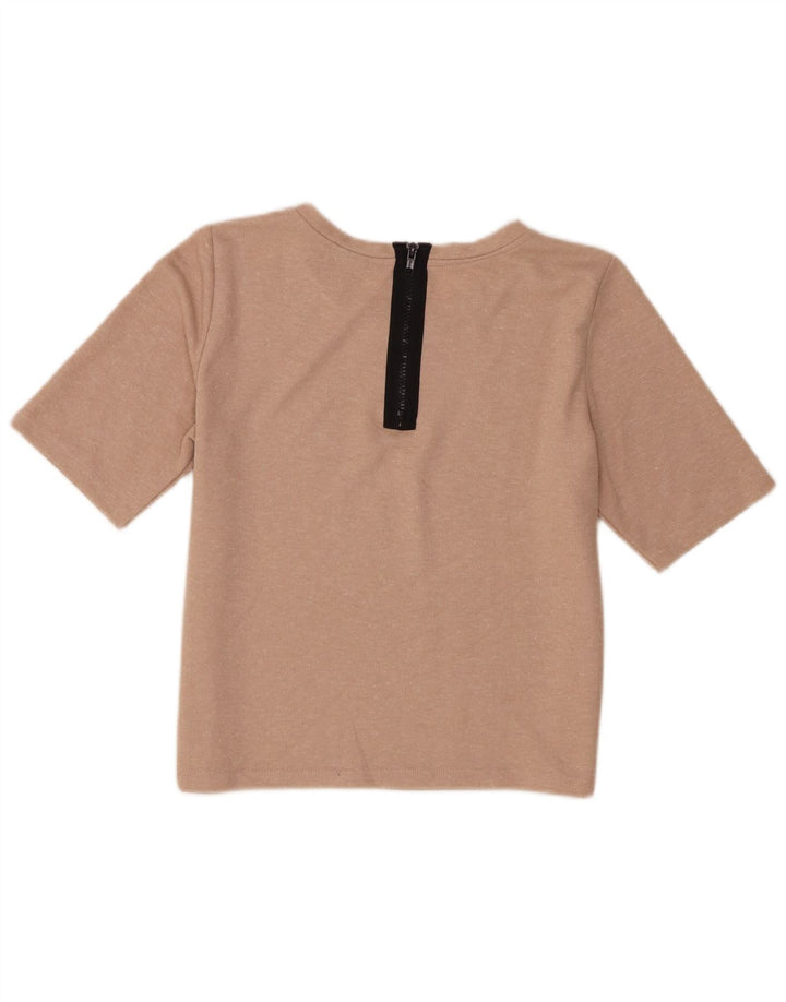 Topshop Womens Crop T-Shirt Top UK 10 Small  Beige Polyester