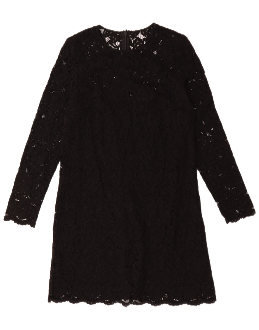 Vintage Womens Long Sleeve Shift Dress UK 12 Medium Black Floral Polyester