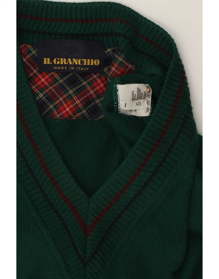 Il Granchio Mens V-Neck Jumper Sweater Large Green Argyle/Diamond Wool