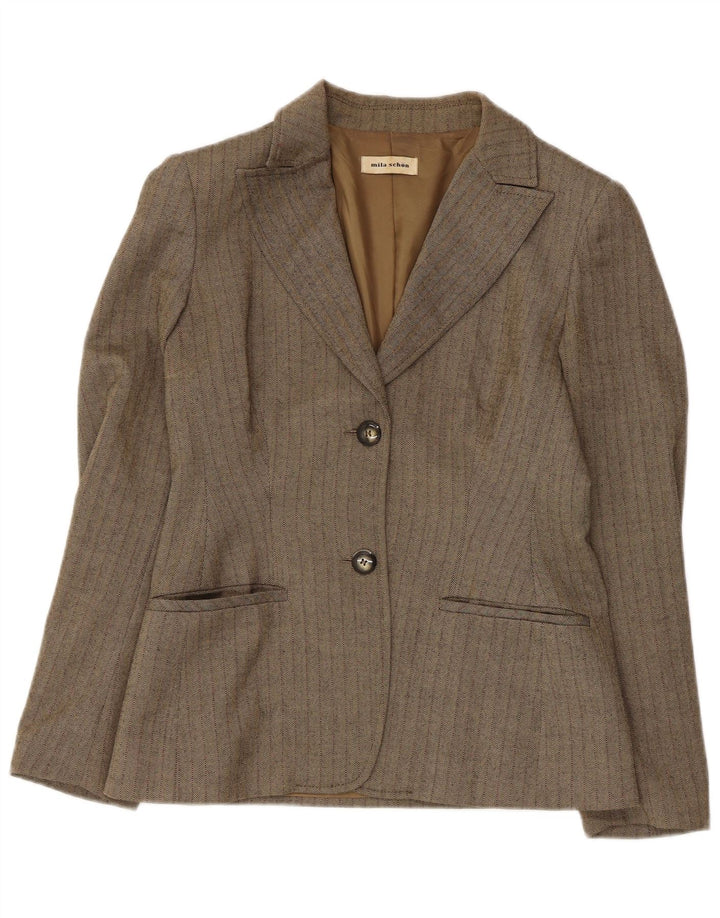 Mila Schon Womens 2 Button Blazer Jacket IT 42 Medium Khaki Herringbone